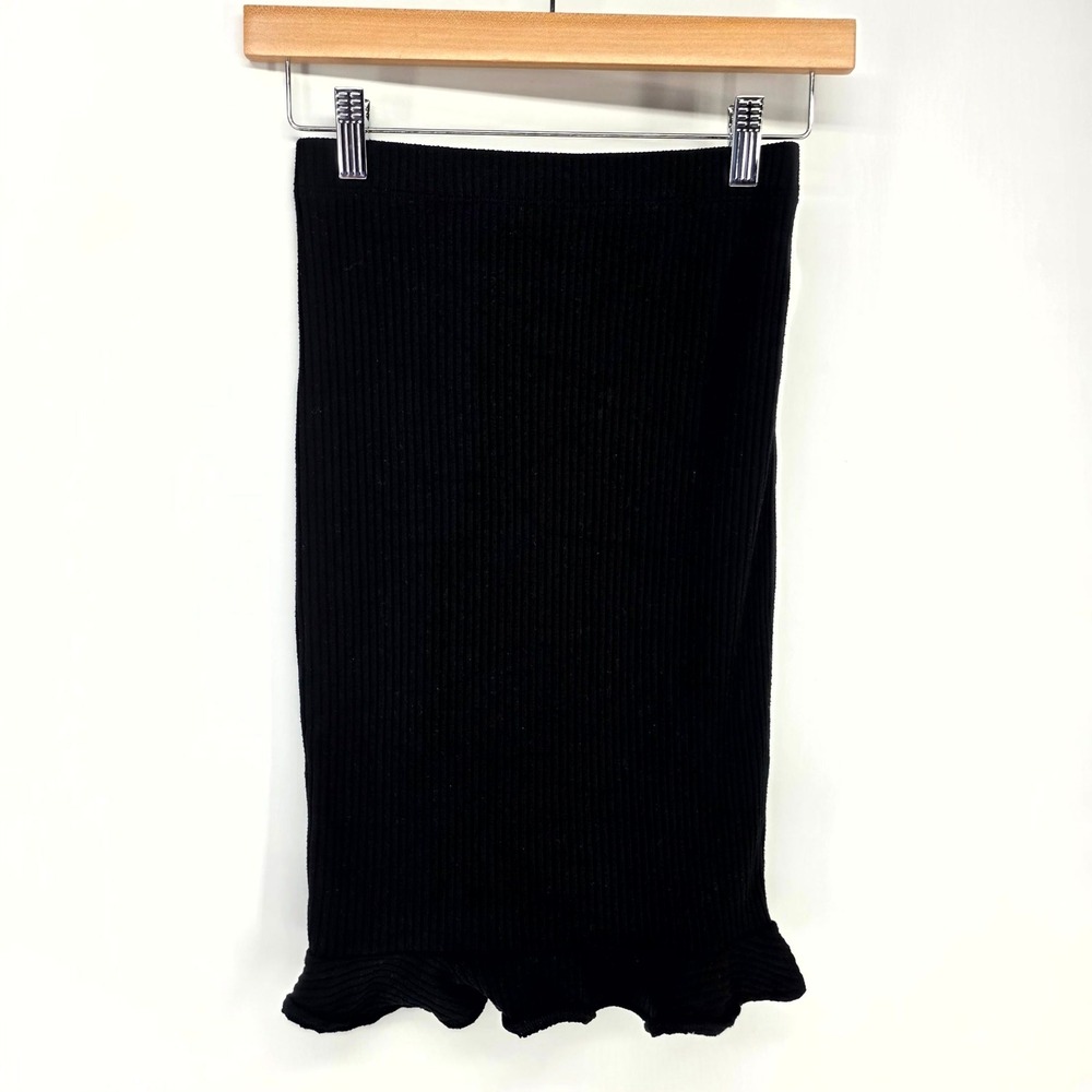 Forever 21 Skirt Women Small Black Ribbed Knit Lettuce Edge Mini Casual Basic